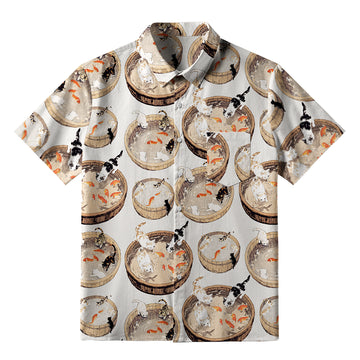 Personality fashion  Cat Teasing Fish Button-up Shirt