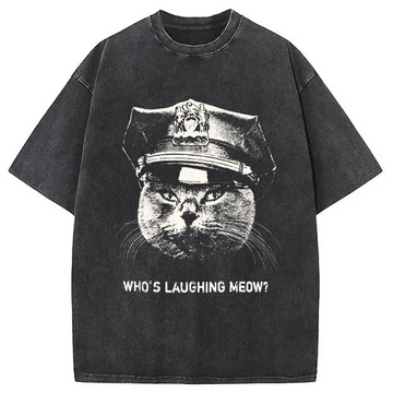 Personality fashion Who's Laughing Meow Washed T-Shirt
