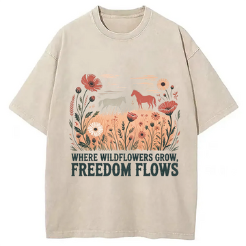 Personality fashion Wild-flowers Washed T-Shirt