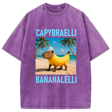 Personality fashion Capybara Banana Brainrot Washed T-Shirt
