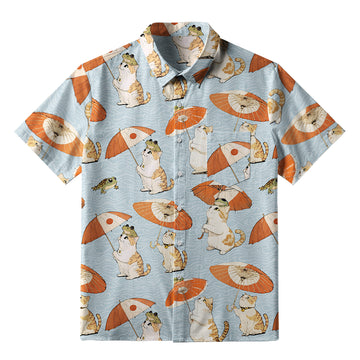 Personality fashion  Cat Holding An Umbrella Button-up Shirt