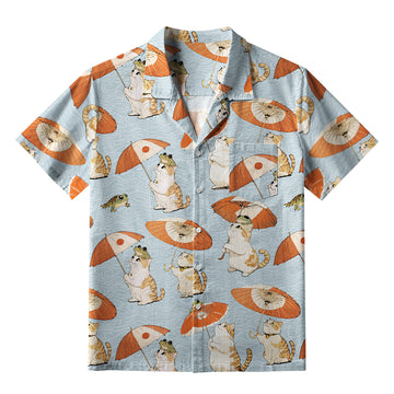 Personality fashion  Cat Holding An Umbrella Aloha Hawaiian Shirt