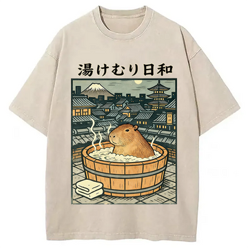 Personality fashion Capybara Bath Washed T-Shirt
