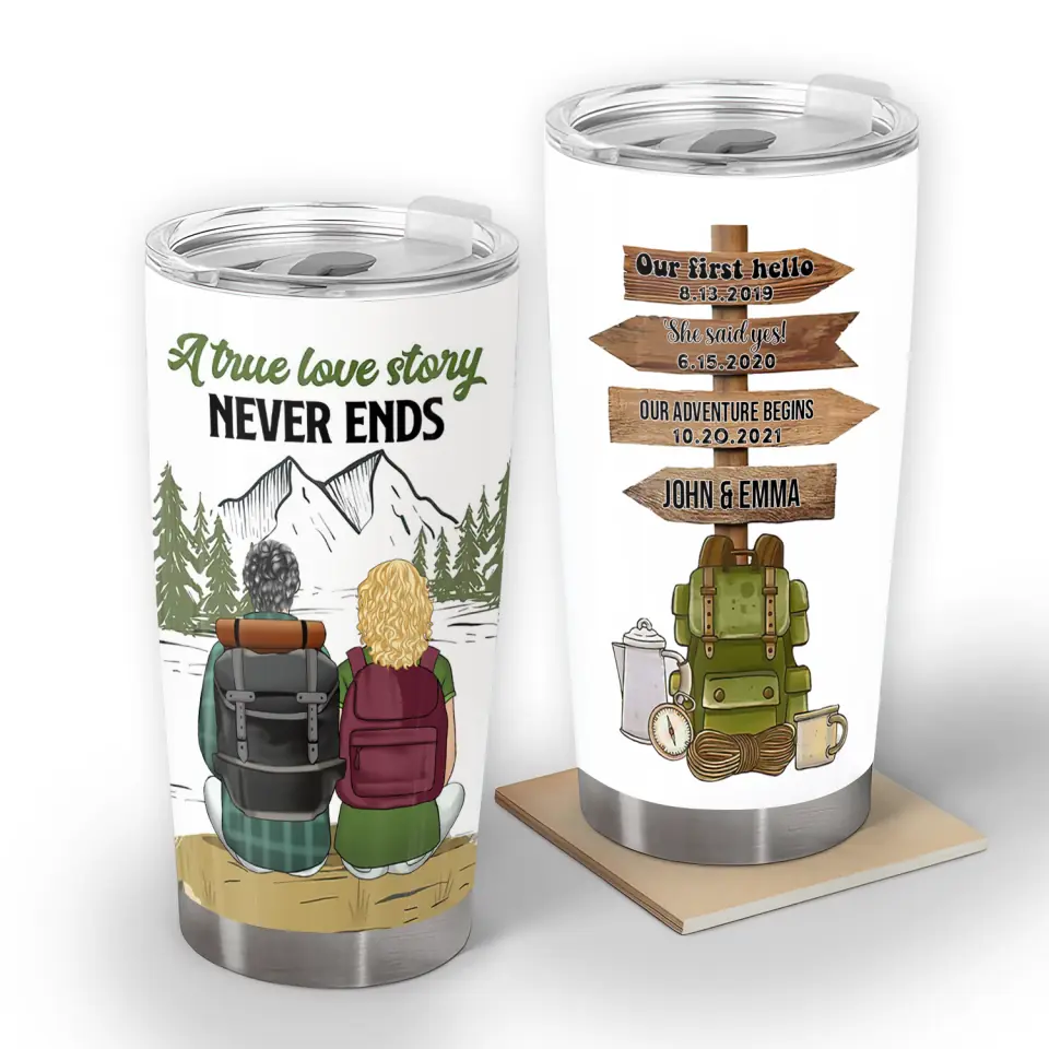 A True Love Story Never Ends Personalized Hiking Couple Tumbler Hiking Gift Valentine Gift Hiking Couple