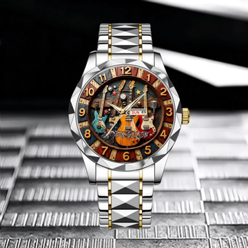 Customized Retro Musical Instrument-themed Watch – Personalized Name Engraved Musical Instrument Pattern Watch - A Gift For Friend,Family,Music Enthusiast