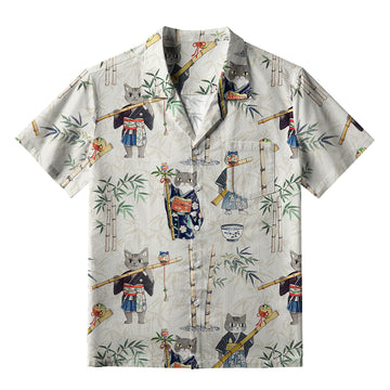 Personality fashion  Cat Holding A Bamboo Pole Aloha Hawaiian Shirt