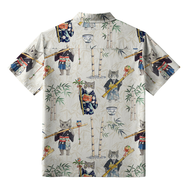 Cat Holding A Bamboo Pole Aloha Hawaiian Shirt