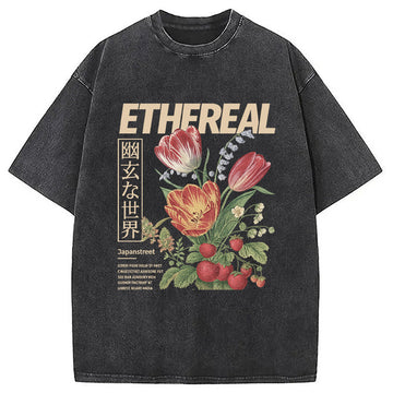 Personality fashion Japanese Flower Washed T-Shirt