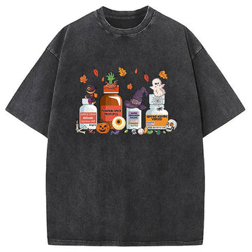 Personality fashion Halloween Nurse Pills Washed T-Shirt