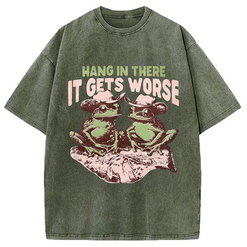 Personality fashion Sarcastic Frog Washed T-Shirt