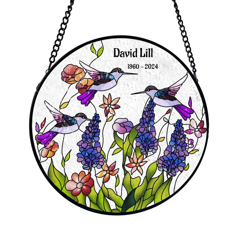 Hummingbirds and Wild Flowers -F Personalized Window Stained Glass,Hanging Suncatcher - WSG83TL