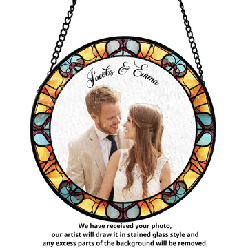 Custom Couples Photo Personalized Window Stained Glass Wedding Suncatcher Window Hanging Anniversary Gift Wedding Gift