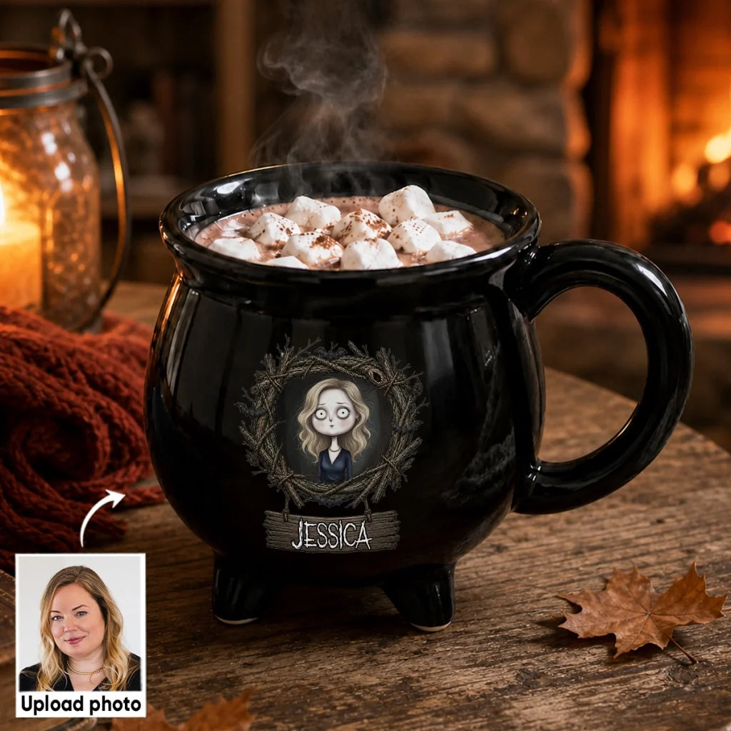 Whimsical Gothic Stop-Motion Character - Personalized Halloween Mug - Gift For Bestie, Friends, Halloween Decoration