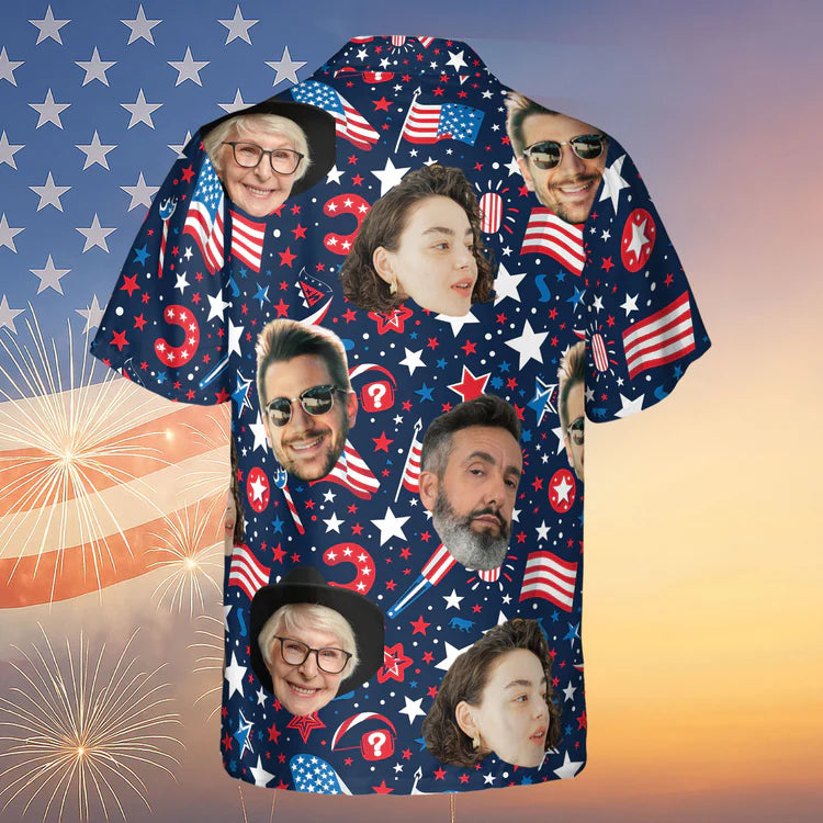Custom Face Hawaiian Shirt  Personalized Photo Independence Day Shirt   4th of July Hawaiian Shirt 682302