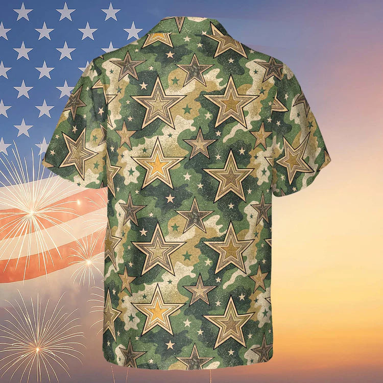Military Camouflage Stars Hawaiian Shirt   Vintage Independence Day Shirt  4th of July Hawaiian Shirt 682303