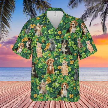 Custom Photo St. Patrick’s Day Clovers Hawaiian Shirt   Personalized Shamrock AOP Hawaiian Shirt 684313