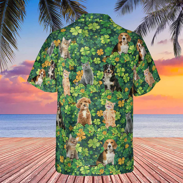 Custom Photo St. Patrick’s Day Clovers Hawaiian Shirt   Personalized Shamrock AOP Hawaiian Shirt 684313