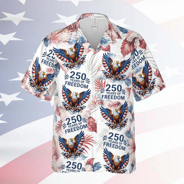 250 Years Of Freedom 1776 -2026 Retro American Flag Hawaiian Shirt, Patriotic Eagle USA AOP Hawaii Shirt 684852