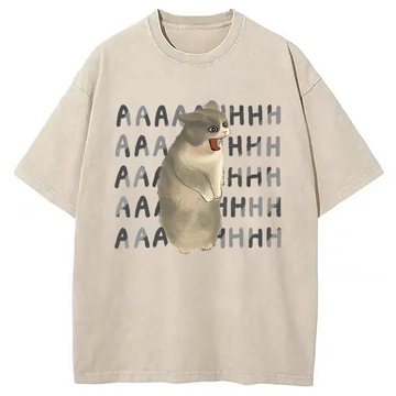 Personality fashion Screaming Cat Meme Washed T-Shirt
