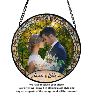 Wedding Couple Personalized Window Stained Glass Custom Photo Suncatcher Gift For Wifehusband Family Keepsake