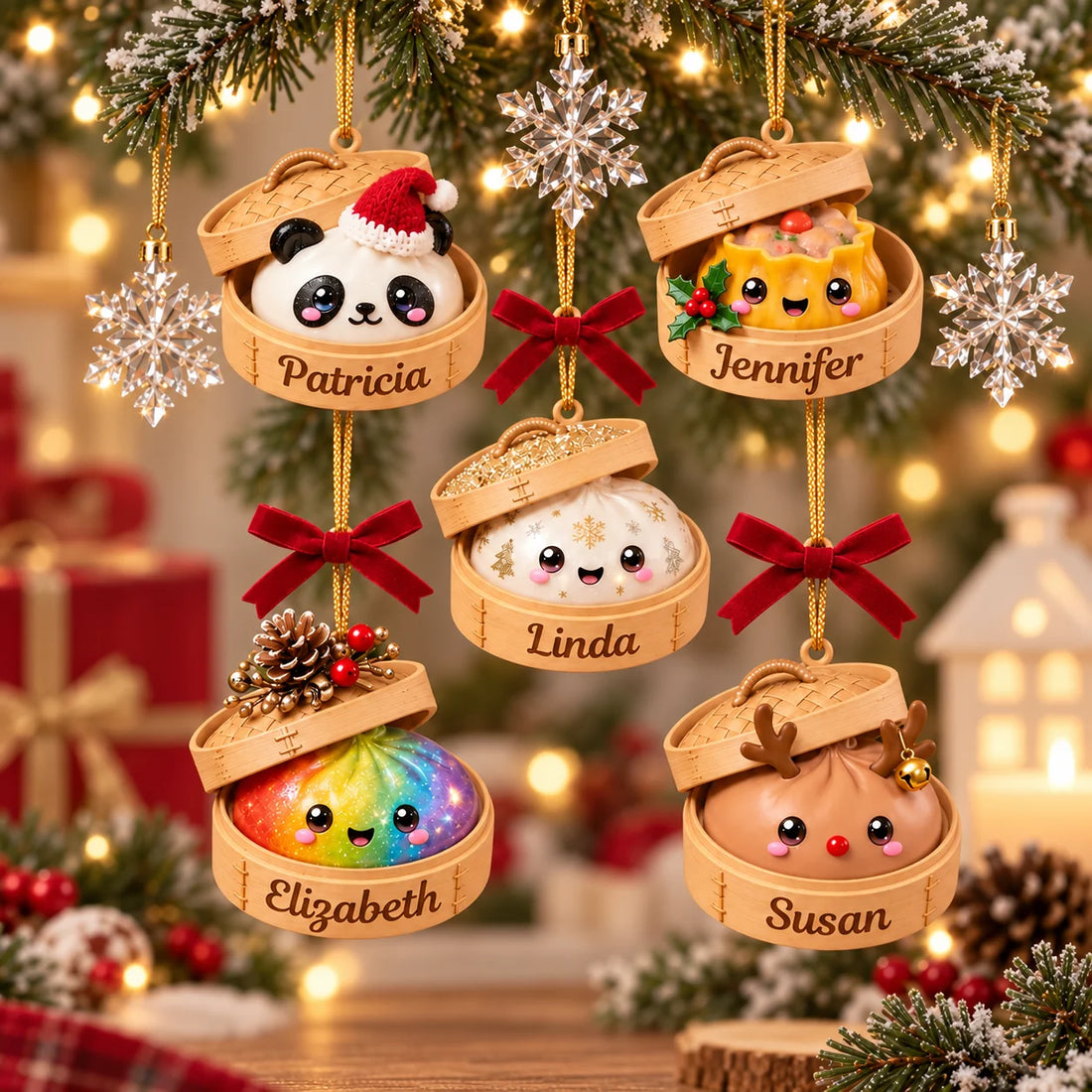 Personalized Glitter Dumpling Ornament, Cute Dim Sum Acrylic Squishy Style Christmas Ornament, Christmas Gift For Kid