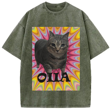 Personality fashion Oiia Cat Meme Washed T-Shirt