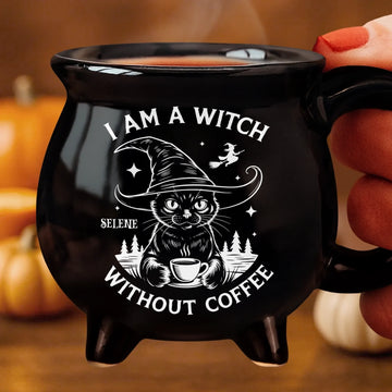 Custom 12oz Ceramic Cauldron Coffee Mug - Personalized Halloween Witchy Gifts For Besties, Sisters, BFF, Family, Yourself - Midnight Sorcery