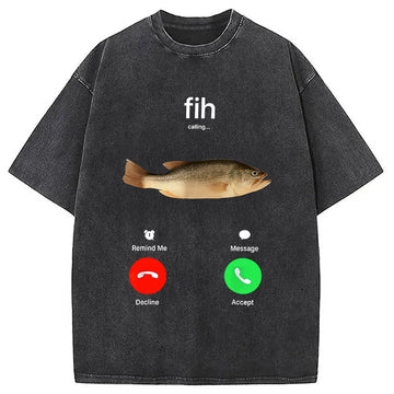 Personality fashion Fih Incoming Call Meme Washed T-Shirt