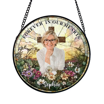 Wildflowers Cross Forever In Our Hearts Personalized Window Stained Glass Memorial Gift
