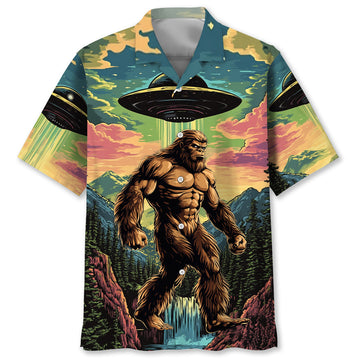 Muscle Bigfoot Hiking UFO Hawaiian Shirt