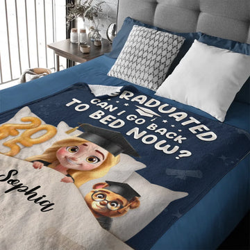 Graduated Can I Go Back To Bed Now - Perfect Personalized Graduation Blanket Gift