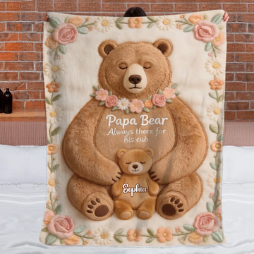 Customized Mama Papa Bear Blanket - Personalized Name - Gift For Moms, Dads
