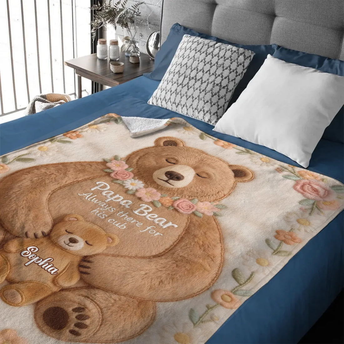 Customized Mama Papa Bear Blanket - Personalized Name - Gift For Moms, Dads