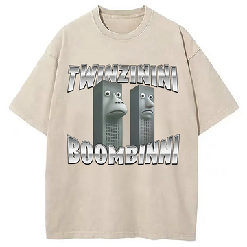 Personality fashion Twinzinini Boombinni Washed T-Shirt