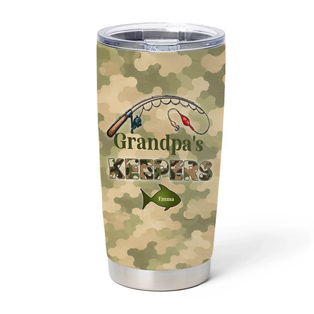 Grandpas Keepers Camouflage Fishing Personalized Tumbler Gift For Dad And Kids Fishing Dad Gift