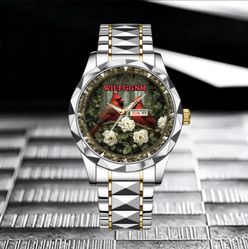 Customized Romantic Cardinal Dial Watch - Personalized Name - Gift for Couples, Spouses, Anniversary, Bird Lovers