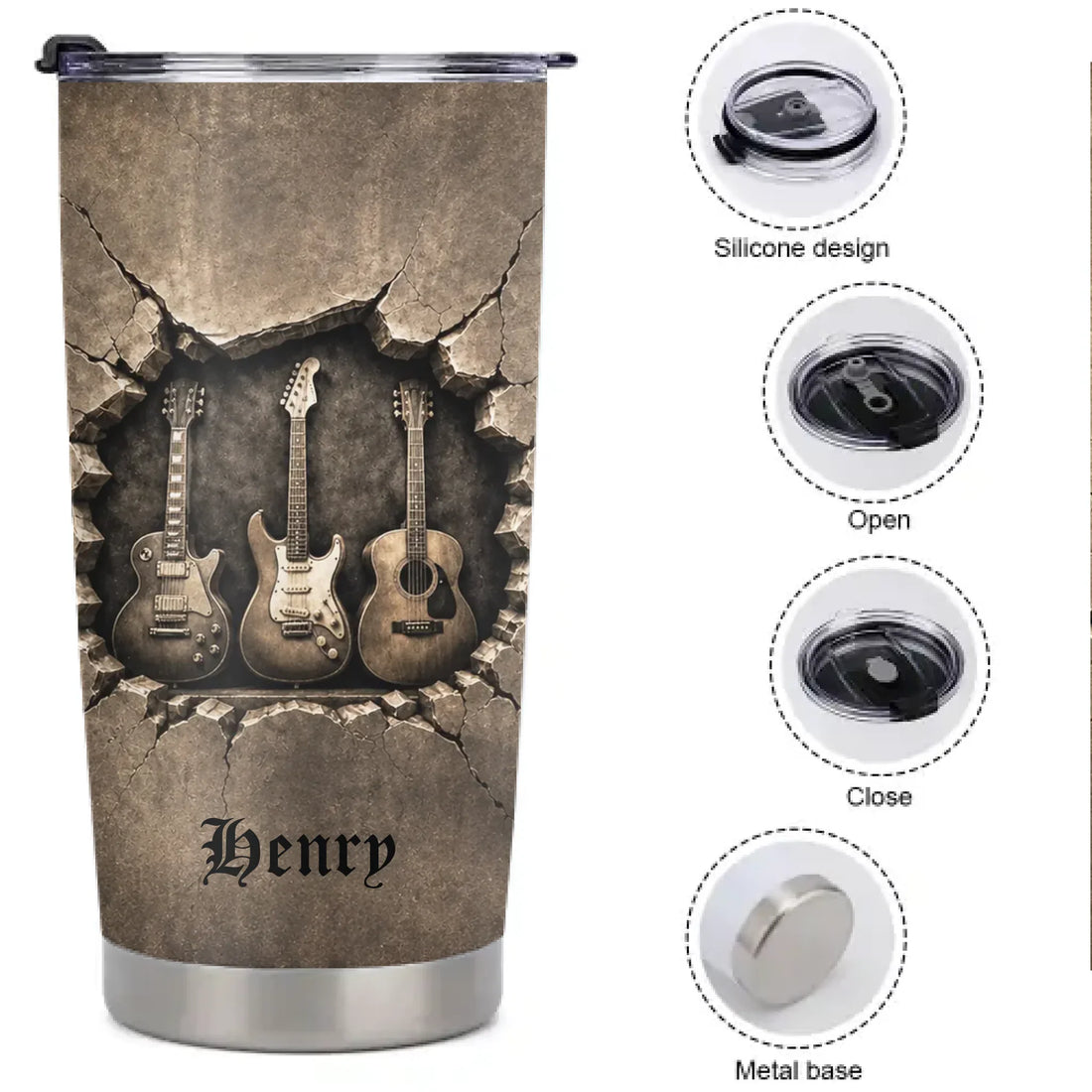 Customized Guitar Thermos Cup - Personalized Name - Gift For Music Lovers, Guitar Players