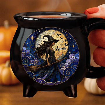 Custom 12oz Ceramic Cauldron Coffee Mug - Personalized Halloween Witchy Gifts For Wife, Daughter, Besties, Sisters, Granddaughter, Grandma, Mom, Yourself - Mystic Soul