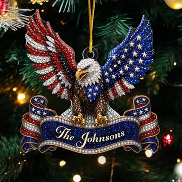 American Eagle Patriotic Pride - Personalized Acrylic Ornament, Custom Family Patriotic Christmas Ornament, America 250th Birthday Tree Decoration, USA Anniversary Gift