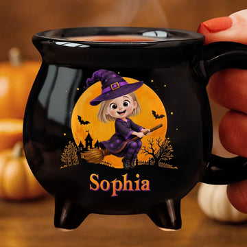 Custom 12oz Ceramic Cauldron Coffee Mug - Personalized Halloween Witchy Gifts For Daughter, Granddaughter - Little Witch Magic