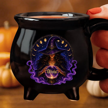 Custom Witchy 12oz Ceramic Cauldron Coffee Mug - Personalized Halloween Gifts For Witch, Wife, Daughter, Besties, Sisters, Granddaughter, Grandma, Mom, Yourself - Witcha??s Favorite Brew