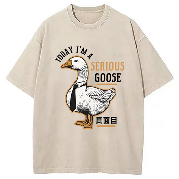 Personality fashion Japanese Serious Goose Washed T-Shirt