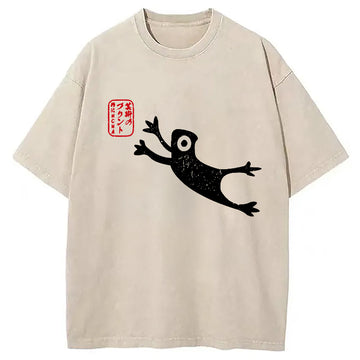 Personality fashion Funny Grumpy Japanese Frog Washed T-Shirt