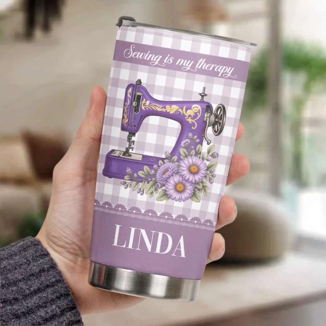 I'll Be In My Sewing Room Tumbler - Sewing Machine Floral Thermos Cup - Gift For Sewing Lovers