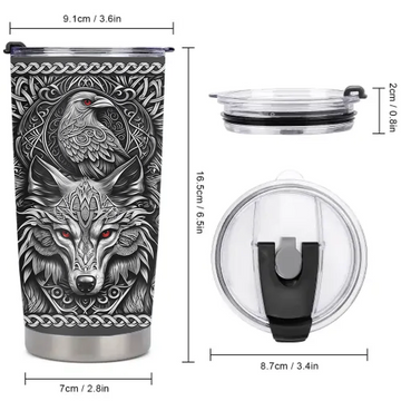 Personalized Norse Viking Thermos Cup - Custom Name Raven Wolf & Viking Warrior Insulated Cup - Gift For Viking Lovers