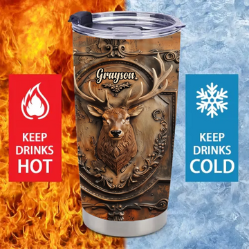 Personalized Deer Hunting Thermos Cup - Custom Name Vintage Buck Insulated Cup - Gift For Hunters