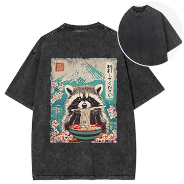 Personality fashion Please Give Raccoon A Discount Back Washed T-Shirt