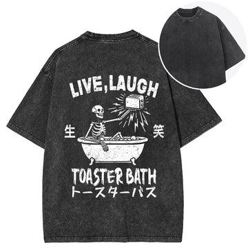 Personality fashion Funny Electric Shock Skeleton Back Washed T-Shirt
