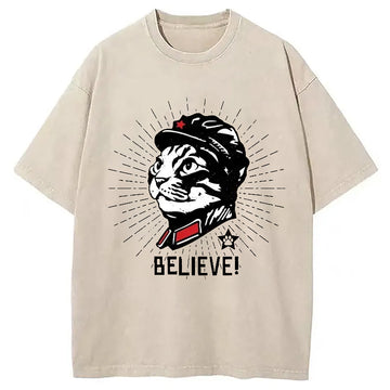 Personality fashion Trust Cat Chairman Washed T-Shirt