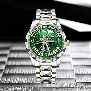 Custom Union Ironworkers Mass Timber Wristwatch - Personalized Name - Gift for Union Members & Construction Pros